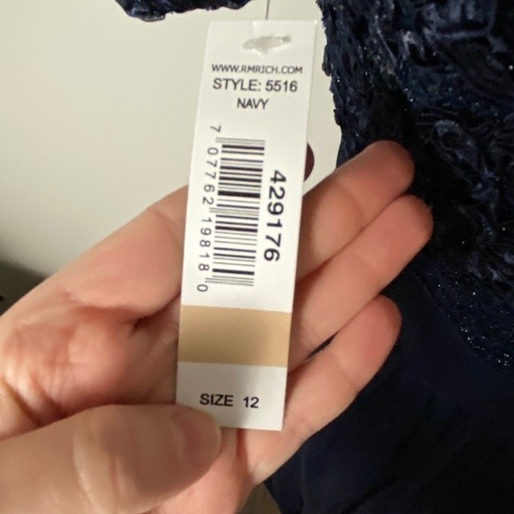 R&M Richards Sequin & Ruffle Gown 12 NWT Navy Blue. - Picture 8 of 11